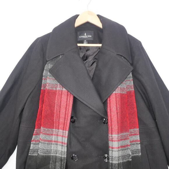 NEW London Fog Women's 2X Gray Wool Blend Pea Coat Women's 1X With Scarf - Picture 3 of 12